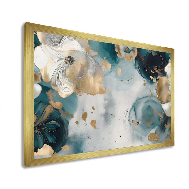 Designart "Gold Green Marbled Symphony Ii" Abstract Marble Framed